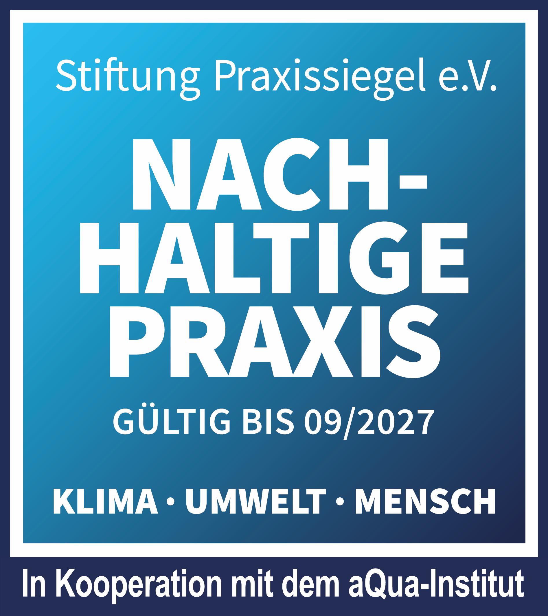 Praxissiegel Nachhaltigkeit Standard bis09 2027